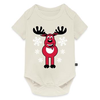 Cerf Rudolph caractère et neige de bande dessinée - Body à manches courtes Premium Bébé - blanc cassé - Devant