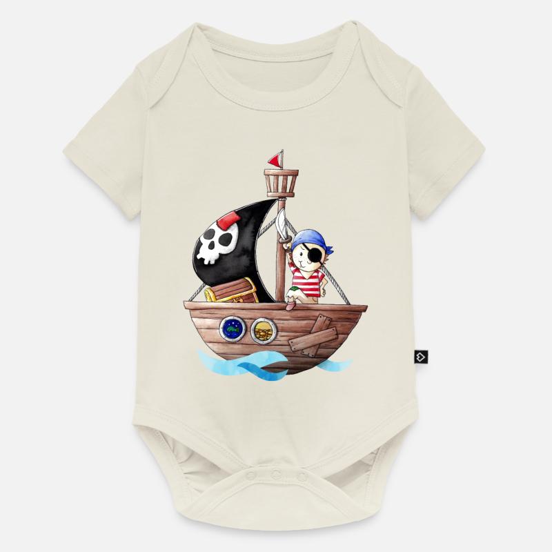 Petit pirate avec son bateau - Body à manches courtes Premium Bébé - blanc cassé