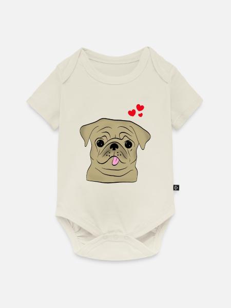 Mops - Pug - Baby Premium Kurzarmbody - Naturweiß