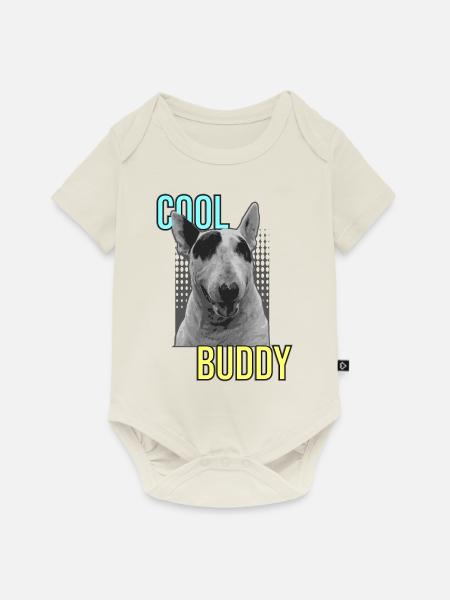 Bullterrier "Cool Buddy" - Baby Premium Kurzarmbody - Naturweiß