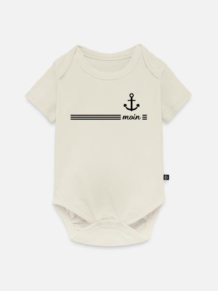 Norddeutscher Gruß "moin" mit Anker - maritim - Baby Premium Kurzarmbody - Naturweiß
