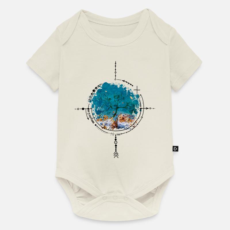 Boussole avec réflexion d’arbre - version aquarelle - Body à manches courtes Premium Bébé - blanc cassé