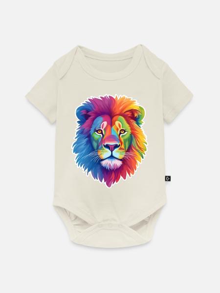 Regenbogen Löwe - Baby Premium Kurzarmbody - Naturweiß