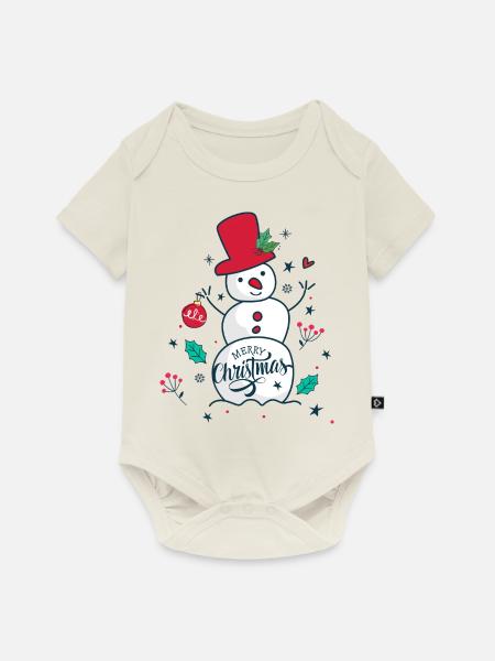 Schneemann. Frohe Weihnachten. - Baby Premium Kurzarmbody - Naturweiß