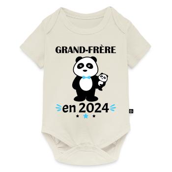 Grand Frère en 2024, annonce grossesse, famille - Body à manches courtes Premium Bébé - blanc cassé - Devant
