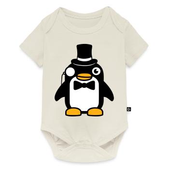 Pingouin Gentleman Sir M. Monocle Haut de Forme - Body à manches courtes Premium Bébé - blanc cassé - Devant