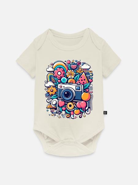 Bunte Collage mit Kamera - Baby Premium Kurzarmbody - Naturweiß