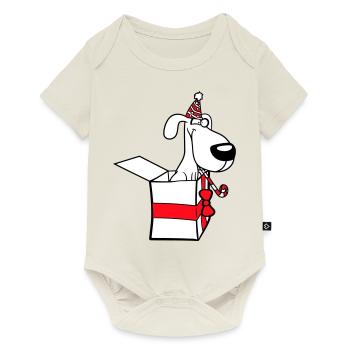 Chien Anniversaire Cadeau Fête Chapeau Célébrer Crapaud - Body à manches courtes Premium Bébé - blanc cassé - Devant