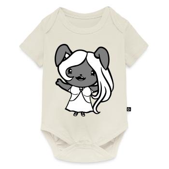 Hase Mädchen Hübsch Frau Häsin Winkt Lange Haare - Baby Premium Kurzarmbody - Naturweiß - Vorne