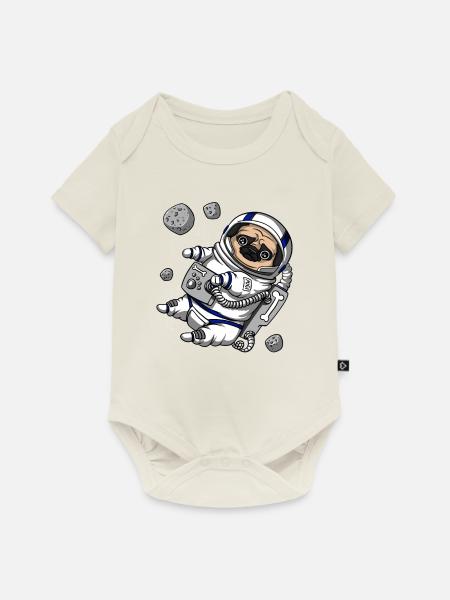 Mops-Hunderaum-Astronauten-Haustier - Baby Premium Kurzarmbody - Naturweiß