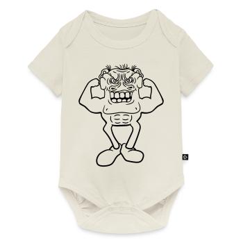 bodybuilder stark muskeln training fitness posen b - Baby Premium Kurzarmbody - Naturweiß - Vorne