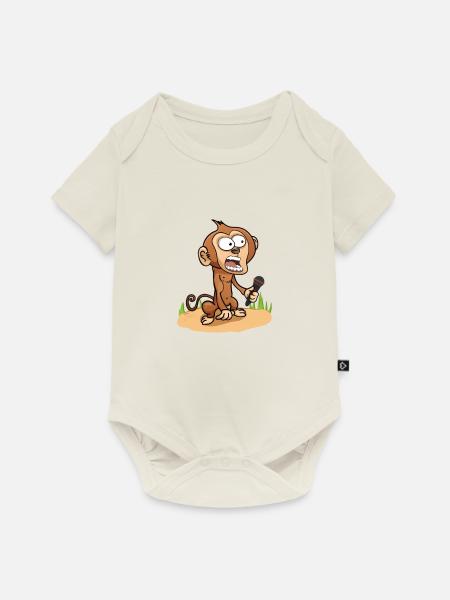 Affe Äffchen Banane Sänger - Baby Premium Kurzarmbody - Naturweiß