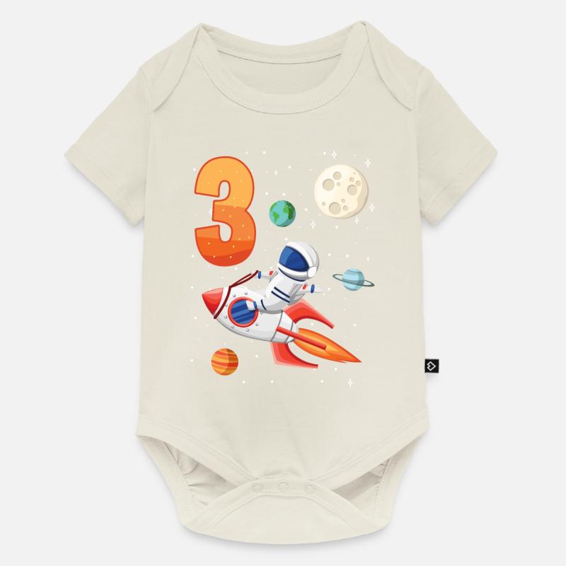 Astronaute 3ème anniversaire de l'espace extra-atmosphérique cadeau de 3 ans - Body à manches courtes Premium Bébé - blanc cassé