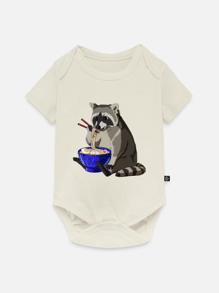 Waschbär Ramen - Baby Premium Kurzarmbody - Naturweiß