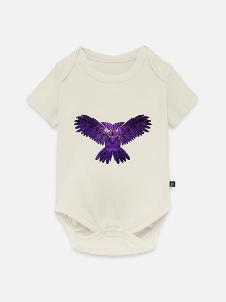Violette Eule mit Universum - Baby Premium Kurzarmbody - Naturweiß