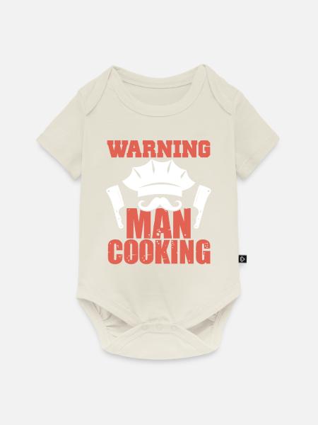 warnung mann kochen - Baby Premium Kurzarmbody - Naturweiß