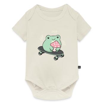 Cottagecore Aesthetic Kawaii Skateboarding Grenouille - Body à manches courtes Premium Bébé - blanc cassé - Devant