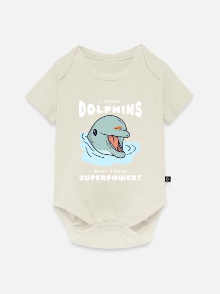 Delfin Superpower Delfintrainer - Baby Premium Kurzarmbody - Naturweiß