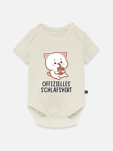 Offizielles Schlafshirt - Süßes Bubble Tea Katze - Baby Premium Kurzarmbody - Naturweiß