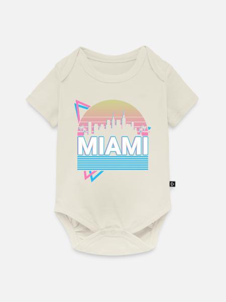 Miami Stadt Skyline Stadtbild Retro - Baby Premium Kurzarmbody - Naturweiß