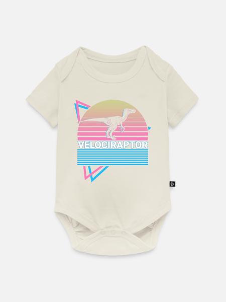 Velociraptor Dinosaurier Retro - Baby Premium Kurzarmbody - Naturweiß