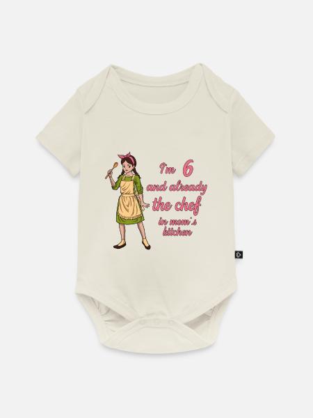 Ich bin 6 - Mädchen Koch - Baby Premium Kurzarmbody - Naturweiß