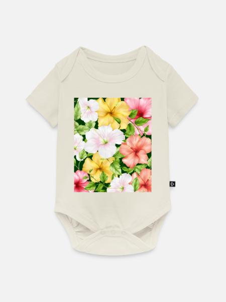 Coconut Girl Aesthetic Hibiscus Pattern - Baby Premium Kurzarmbody - Naturweiß