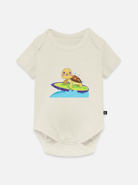 Schildkröte auf surfbrett - Baby Premium Kurzarmbody - Naturweiß