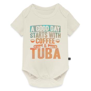 Tuba Kaffee und Tuba Geschenk - Baby Premium Kurzarmbody - Naturweiß - Vorne