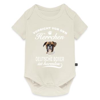 Vorsicht vor dem Herrchen - Deutscher Boxer - Baby Premium Kurzarmbody - Naturweiß - Vorne