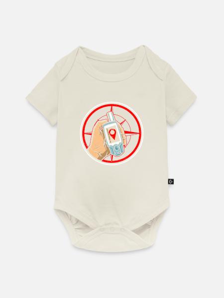 Kompass + Hand mit GPS-Empfänger - Geocaching - Baby Premium Kurzarmbody - Naturweiß