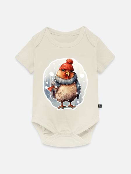 Hühnchen im Winterlook - Baby Premium Kurzarmbody - Naturweiß
