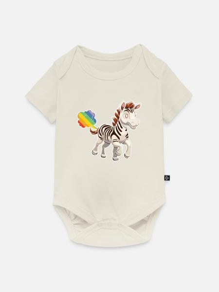 Zebra Regenbogen Regenbogenfurz - Baby Premium Kurzarmbody - Naturweiß