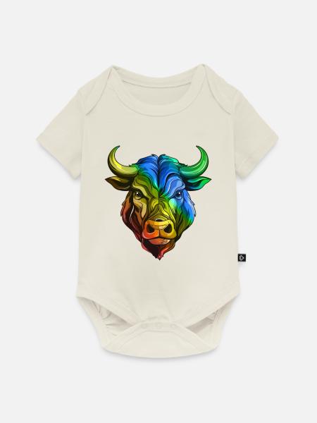 Bulle Kopf Taurus Bunt - Baby Premium Kurzarmbody - Naturweiß