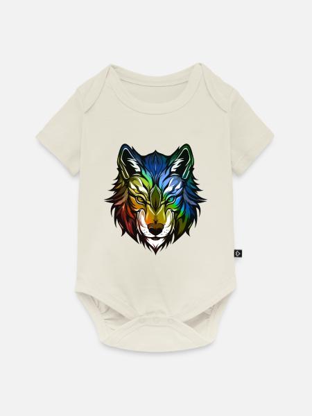 Wolf Kopf Bunt - Baby Premium Kurzarmbody - Naturweiß