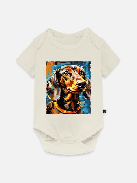 Dachshund Hund Portrait Dackel - Baby Premium Kurzarmbody - Naturweiß
