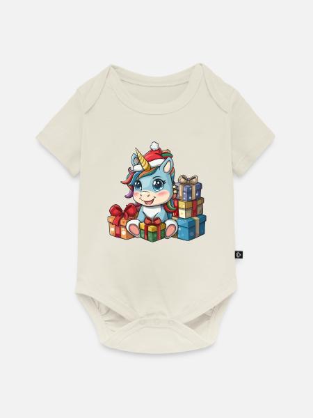 Einhorn-Weihnachts-Kawaii - Baby Premium Kurzarmbody - Naturweiß