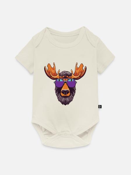 Elch Kopf Cool - Baby Premium Kurzarmbody - Naturweiß