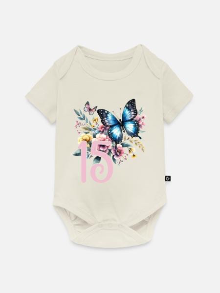 Geburtstag 15 Mädchen Schmetterling Fünfzehn 15 Ja - Baby Premium Kurzarmbody - Naturweiß