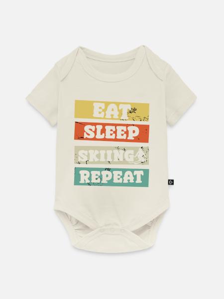 eat sleep skiing repeat - Baby Premium Kurzarmbody - Naturweiß