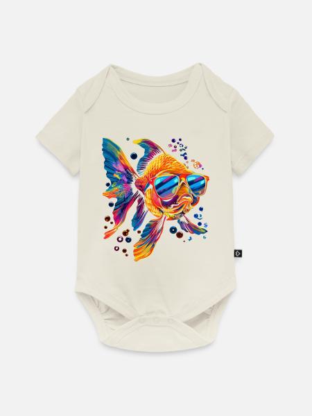 Goldfisch Fisch Sonnenbrille Popart - Baby Premium Kurzarmbody - Naturweiß