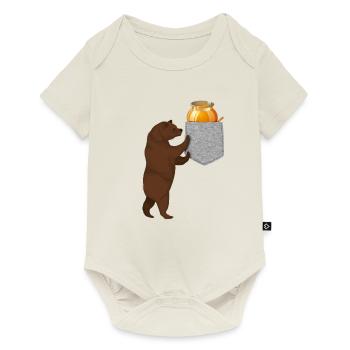 Ours cherchant un baril de miel dans votre fausse poche - Body à manches courtes Premium Bébé - blanc cassé - Devant