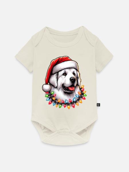Great Pyrenees Hund Weihnachtsmütze Xmas - Baby Premium Kurzarmbody - Naturweiß