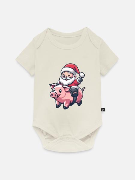 Schwein Weihnachtsmann - Baby Premium Kurzarmbody - Naturweiß
