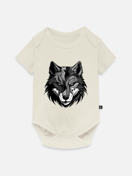 Wolf Kopf - Baby Premium Kurzarmbody - Naturweiß