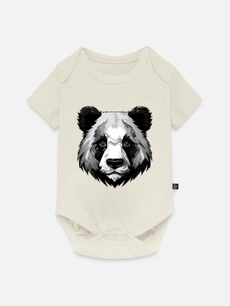 Panda Kopf - Baby Premium Kurzarmbody - Naturweiß