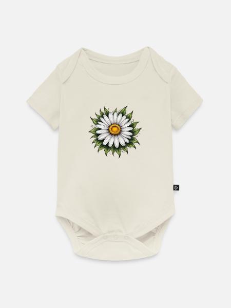 Daisy Bloom mit Blättern - Baby Premium Kurzarmbody - Naturweiß