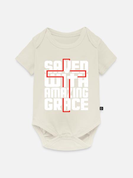 Saved with amazing grace - Baby Premium Kurzarmbody - Naturweiß