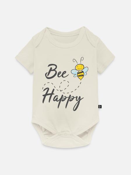 bee happy - Biene - glücklich und zufrieden - Baby Premium Kurzarmbody - Naturweiß