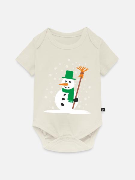 Bonhomme de neige de Noël - Body à manches courtes Premium Bébé - blanc cassé